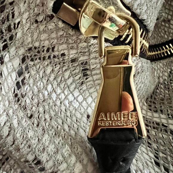 Aimee Kestenberg Snakeskin Leather Hobo Bag Black White Gold Hardware - Picture 6 of 8